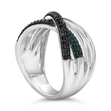 Sterling Silver 1/2 Cttw Black and Blue Diamond Crossover Bypass Ring