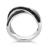 Sterling Silver 1/2 Cttw Black and Blue Diamond Crossover Bypass Ring
