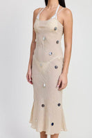 SQUARE NECK MIDI BIAS DRESS