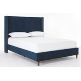 Peyton Upholstered Queen Bed with 54' High Headboard and Traditional Buttoned Tufting in Blue Velvet