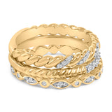 14K Yellow Gold Plated Sterling Silver 1/4 Cttw Diamond Twist Leaf Stackable Ring Set