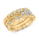 14K Yellow Gold Plated Sterling Silver 1/4 Cttw Diamond Twist Leaf Stackable Ring Set