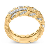 14K Yellow Gold Plated Sterling Silver 1/4 Cttw Diamond Twist Leaf Stackable Ring Set