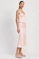 MID SATIN SKIRT WITH LACE DETAIL