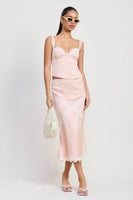 MID SATIN SKIRT WITH LACE DETAIL