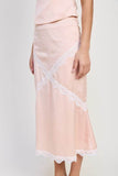 MID SATIN SKIRT WITH LACE DETAIL