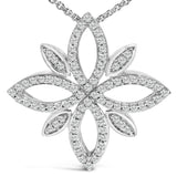 Sterling Silver 1/2 Cttw Diamond Floral Cross Pendant Necklace