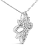 Sterling Silver 1/2 Cttw Diamond Floral Cross Pendant Necklace