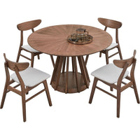 (1 Table+4 Chairs)Modern Dining Table Set of 5 pcs,Wooden Dining Table and Upholstered Chairs for Living Room,Round Kitchen Set with Sturdy Legs for Restaurant,Walnut