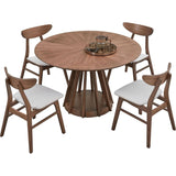 (1 Table+4 Chairs)Modern Dining Table Set of 5 pcs,Wooden Dining Table and Upholstered Chairs for Living Room,Round Kitchen Set with Sturdy Legs for Restaurant,Walnut