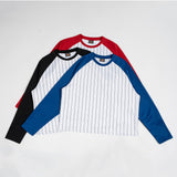 Mens Short Raglan-Style Baseball Long-Sleeve Striped Casual T-Shirt