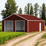[22X23FT] Alora Heavy-Duty Red-Brown Double Garage Steel Barn Storage Shed (SAK83456)