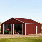 [22X23FT] Alora Heavy-Duty Red-Brown Double Garage Steel Barn Storage Shed (SAK83456)