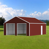[22X23FT] Alora Heavy-Duty Red-Brown Double Garage Steel Barn Storage Shed (SAK83456)