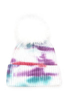 Large Genuine Fur Pom Tie Dyed Cotton Blend Beanie
