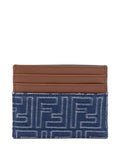 Fendi Men Leather And Denim-Effect Ff Jacquard Card Holder