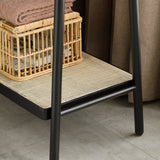 (Black) Solid Oak Wood Clothes Rack, Black Rattan Hanger Rack-clothes Rack with Shelves, Cloth Hanger Standing Garment Racks for Hanging Clothes