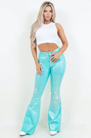 Metallic Bell Bottom Jean in Turquoise -Inseam 34
