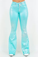 Metallic Bell Bottom Jean in Turquoise -Inseam 34