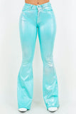 Metallic Bell Bottom Jean in Turquoise -Inseam 34