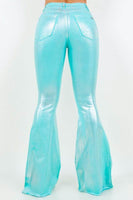 Metallic Bell Bottom Jean in Turquoise -Inseam 34