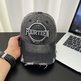 Monochromatic Individuality Frayed Letter Embroidery Washed-out Vintage Trend Fashion Holey Brim Baseball Cap Street Travel