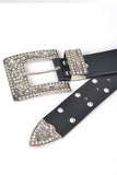 Engraved Buckle Crystal Metallic Belt
