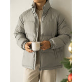 Windproof And Warm White High Neck Down Jacket Casual Outerwear