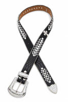Crystal Cross Leather Western Belt