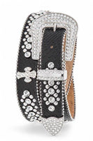 Crystal Cross Leather Western Belt
