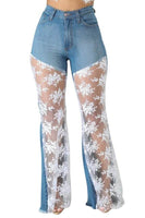 Lace Bell Bottom Jean in Medium Wash