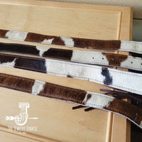Hair-on-Hide Brown & White Leather Belt w/ Fringe