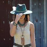 Turquoise & Brown Embossed Leather Belt w/ Fringe