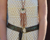 Turquoise & Brown Embossed Leather Belt w/ Fringe