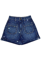 The Willow Denim Short Rhinestones Dark Wash