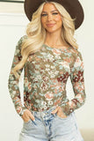 Floral Print Mesh Fitted Long Sleeve Top