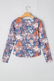 Floral Print Mesh Fitted Long Sleeve Top