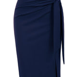 Elegant Monochrome High-waisted Knee-length Skirt For Women