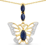 0.92 Carat Genuine Blue Sapphire and White Zircon .925 Sterling Silver Pendant