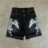 Retro Loose-fit Printed Denim Shorts