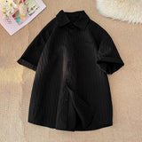Textured Striped White Ice Silk Short Sleeve