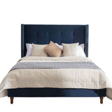 Peyton Upholstered Queen Bed with 54' High Headboard and Traditional Buttoned Tufting in Blue Velvet