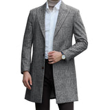 Mens Single-breasted Mid-length Wool Coat
