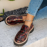New Autumn Leather Belt-Buckle Patent Leather Leopard-Print Vintage Womens Shoes