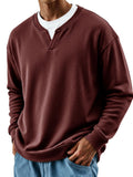 Mens Patchwork Mock Two-Piece Crew-Neck Long-Sleeve Top