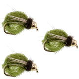 3 Pack Bead Head LaFontaine Olive Deep Sparkle Caddis Pupa - Hook Size 12