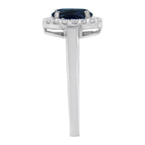 10K White Gold 1/5 Cttw Round Diamond and Prong Set 7MM Created Blue Sapphire Halo Cocktail Ring (H-I Color, I1-I2 Clarity) - Size 7