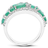 3.27 Carat Genuine Emerald and White Zircon .925 Sterling Silver Ring