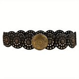 Disc Hook Leather Retro Rivet Alloy Belt Wide Belt