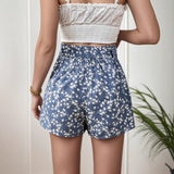 SpringSummer Floral Lace-Up High-Waisted Shorts